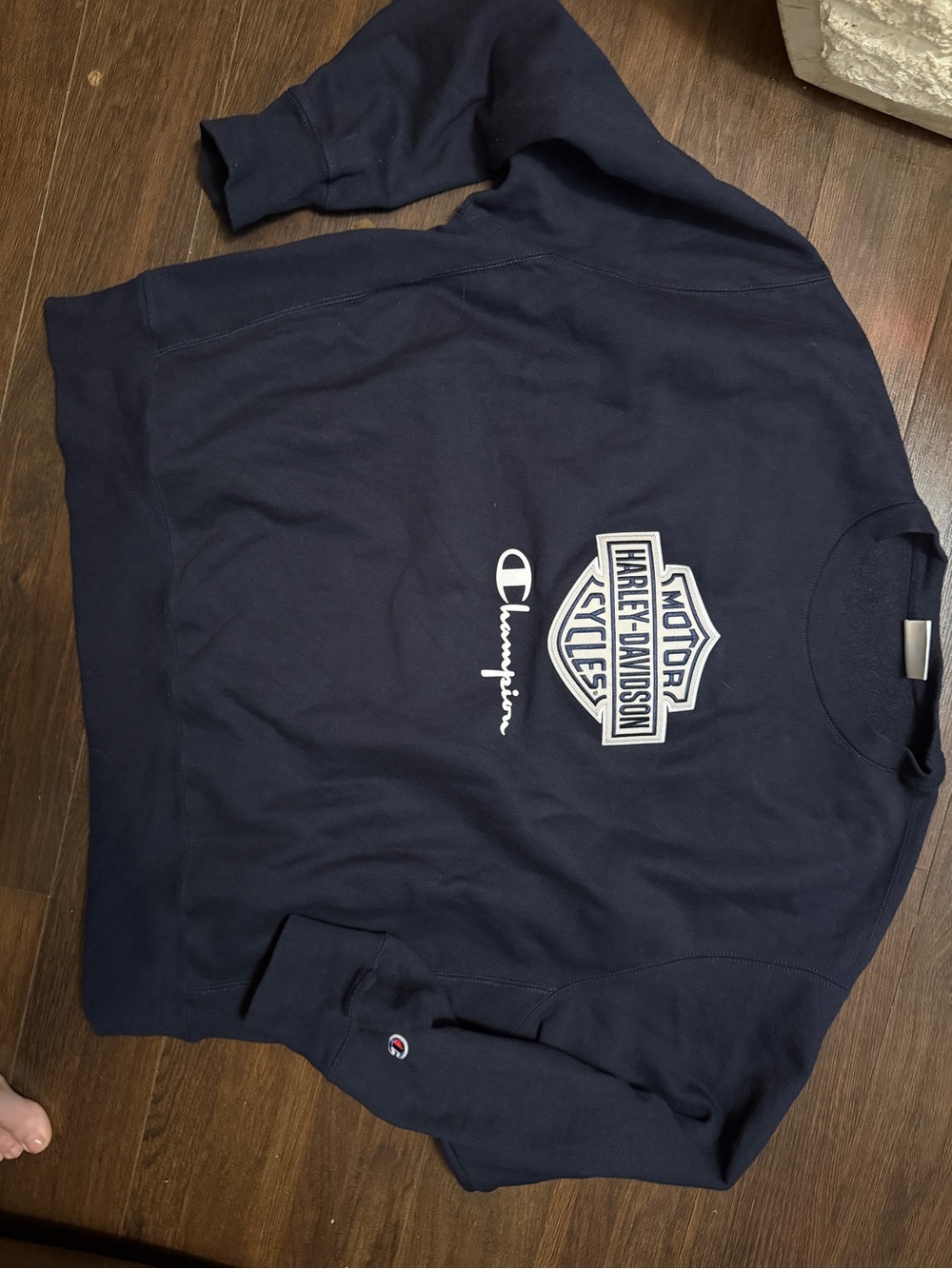 Champion Navy Crewneck Sweatshirt with Harley‑Davidson Logo